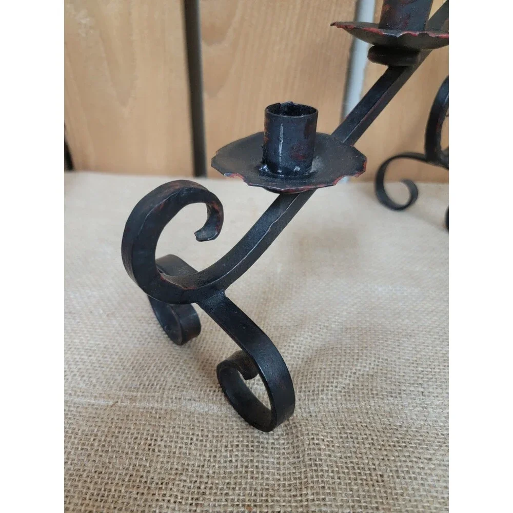 Vintage German Handcrafted Tiered Iron Candlestick
